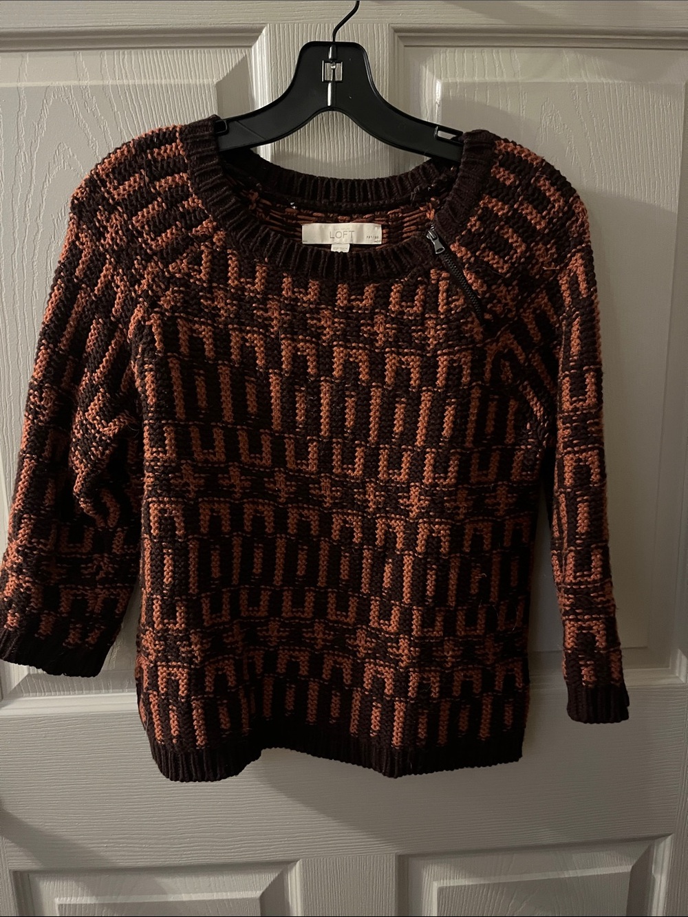 LOFT Brown & Rust Geometric Crewneck Sweater